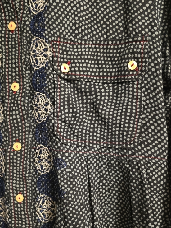 3J Workshop by Johnny Was Top Blouse Medium Navy Polka-Dot Embroidered Boho-Chic - Picture 4 of 11
